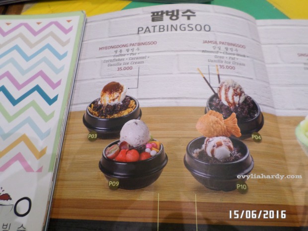 Patbingsoo, Korean Dessert House menu