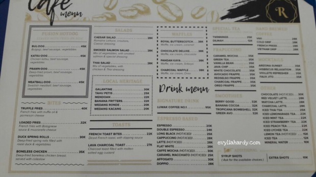 Daftar harga Rosti resto cafe jalan Pandanaran Semarang